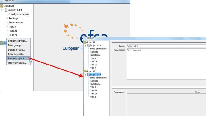 Right click and select 'Paste project' Figure 27: Project management