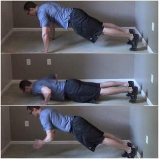 Clapping Pushups (Or explosive pushups) 1. Start in the top of a pushup position 2. Lower your body while maintaining a straight line and your abs braced 3.