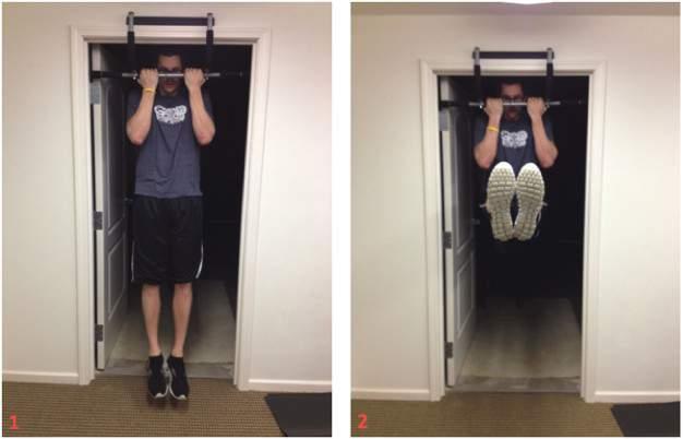 Start by placing your hands with an underhand grip on the pull up bar and your feet off the ground. Before the movement phase, be sure your core is tight so you are not swinging. 2.