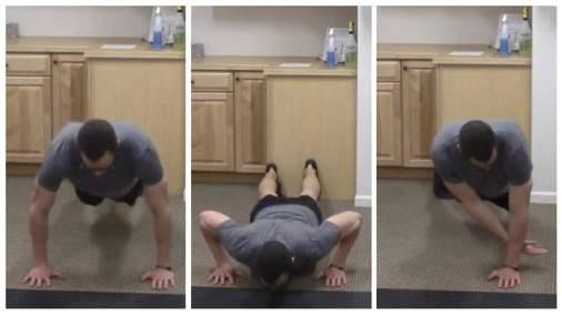 Reach Through Pushups 1. Place your hands just wider than shoulder-width apart. 2. Slowly lower your chest and body down to the floor, keeping your core tight and back straight. 3.