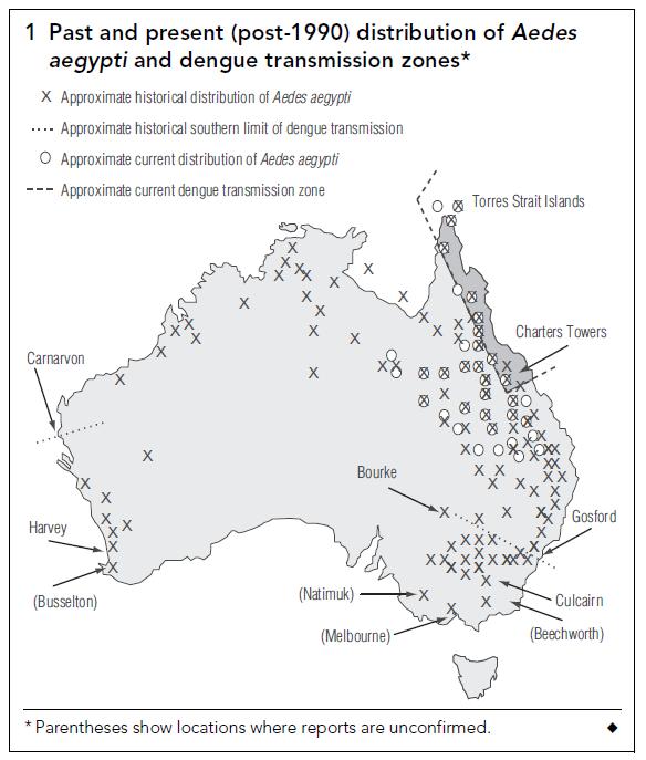 Historical extent of dengue further South than currently Dengue Projected increase in extent of dengue transmission in Australia on the basis of a global transmission model (Hales, 2002) Sources: