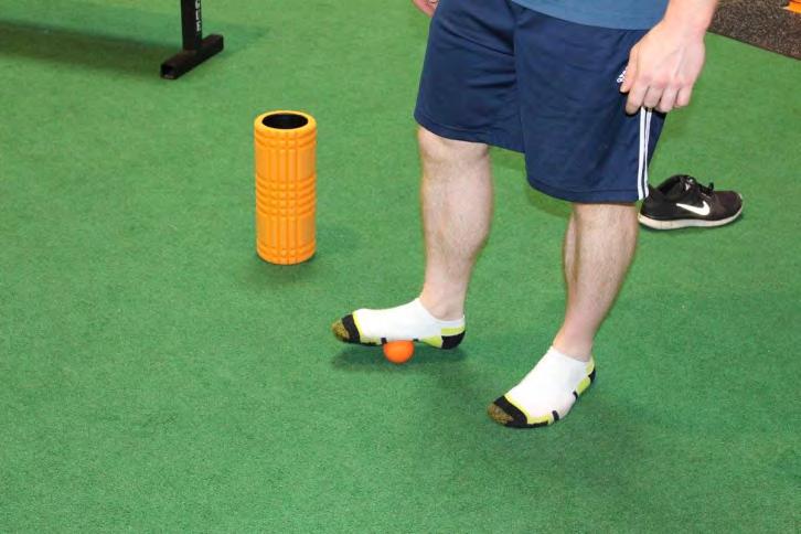 For the feet, take the tennis or lacrosse ball and put it under your barefoot.