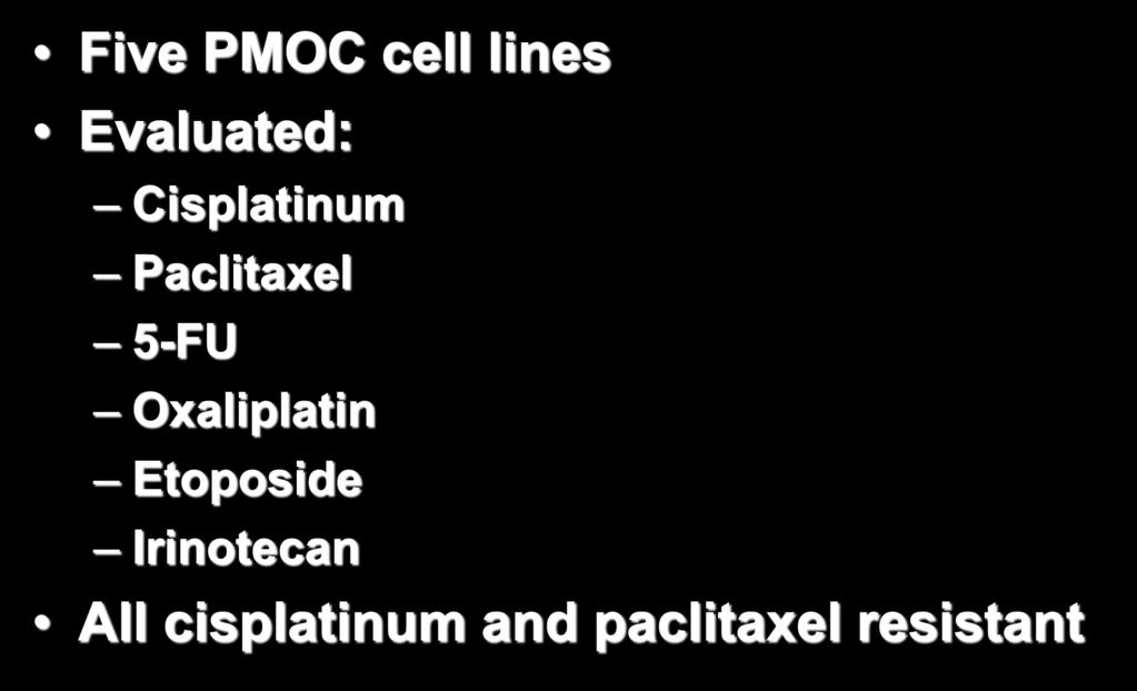 5-FU/Oxaliplatin in Cell Lines Five PMOC cell lines Evaluated: Cisplatinum Paclitaxel 5-FU