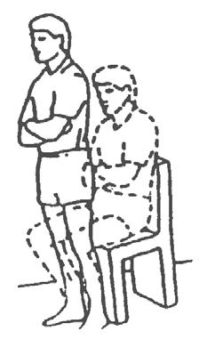 13. Sit to stand Sit slightly forward on a firm chair. Make sure your feet are under your knees. Fold your arms. Breathe in. Whilst breathing out, lean forwards and stand up.
