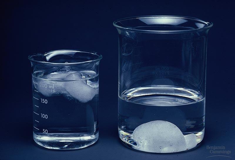 Frozen water floats (left) and