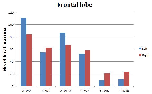 the frontal lobe. The activity in the brain decreases quite a bit with practice in the control task. However, the activity in the aircraft task stays at a comparatively high level. Figure 4.