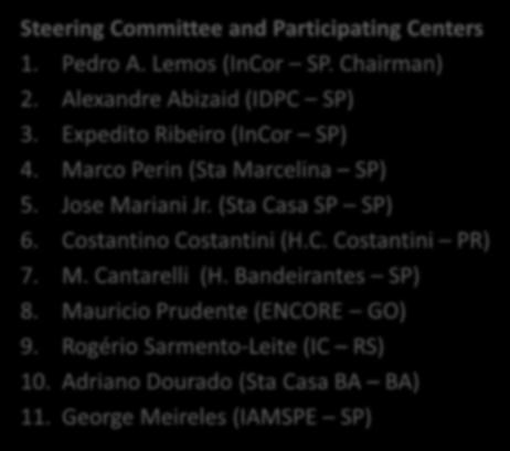 DESTINY Trial Trial Organization Steering Committee and Participating Centers 1. Pedro A. Lemos (InCor SP. Chairman) 2.