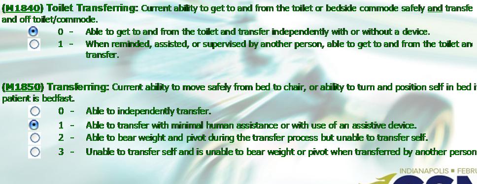 B. TRANSFERS Assistive Device Used: Sit to Stand SBA Shower Tub Min A Stand to Sit SBA Fall Recovery Max A Stand / Pivot SBA