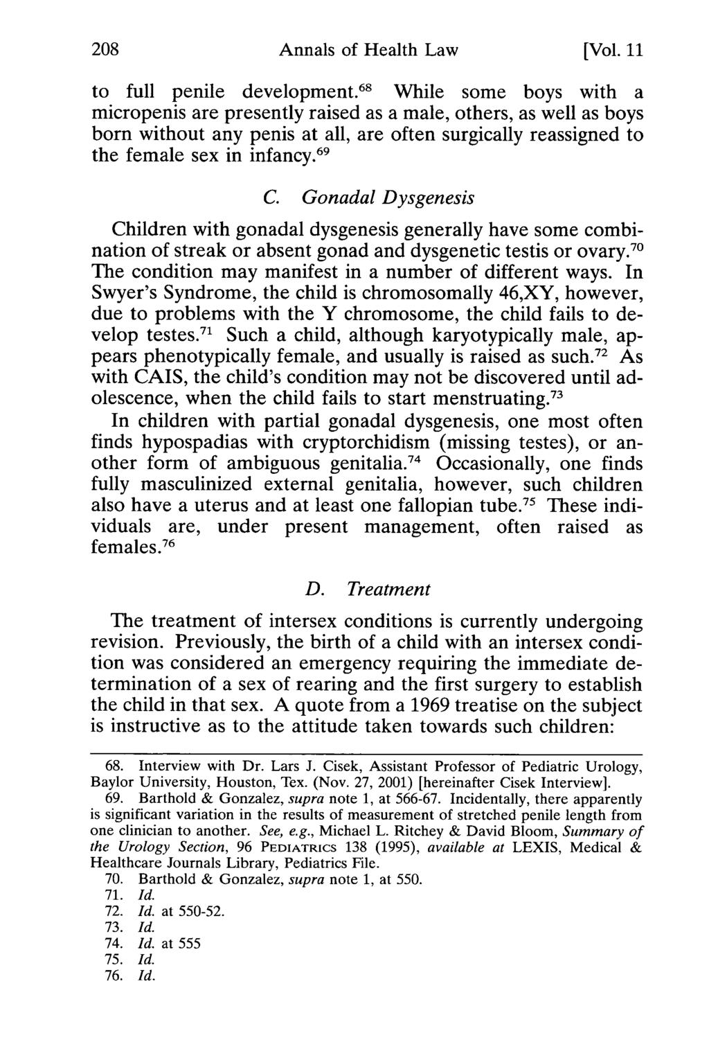 Annals of Health Law, Vol. 11 [2002], Iss. 1, Art. 11 Annals of Health Law [Vol. 11 to full penile development.
