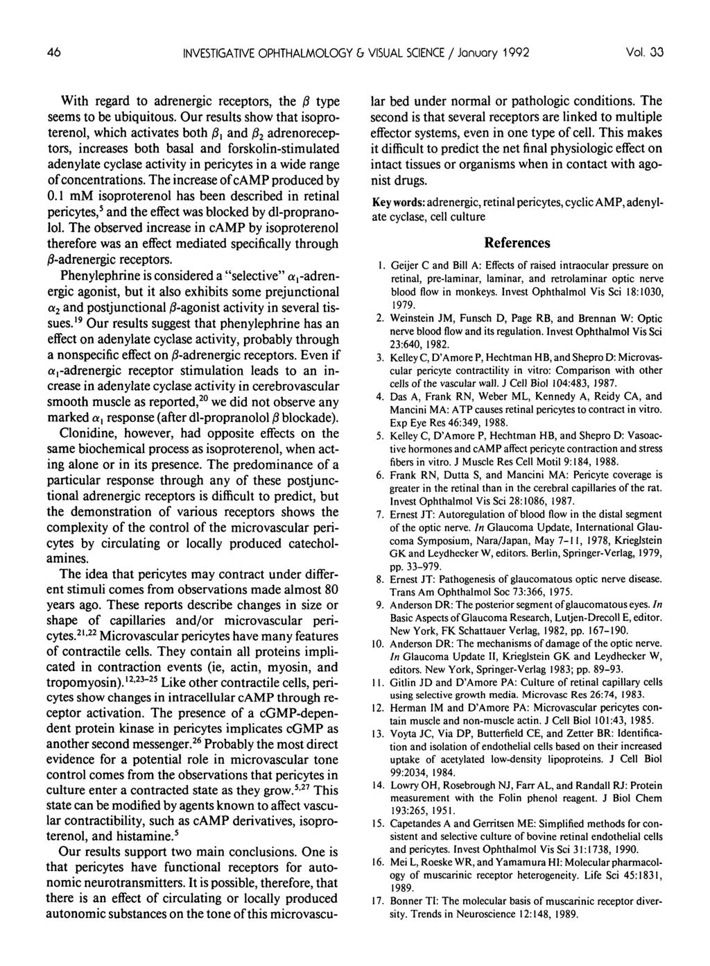 46 INVESTIGATIVE OPHTHALMOLOGY & VISUAL SCIENCE / January 1992 Vol. 33 With regard to adrenergic receptors, the fi type seems to be ubiquitous.