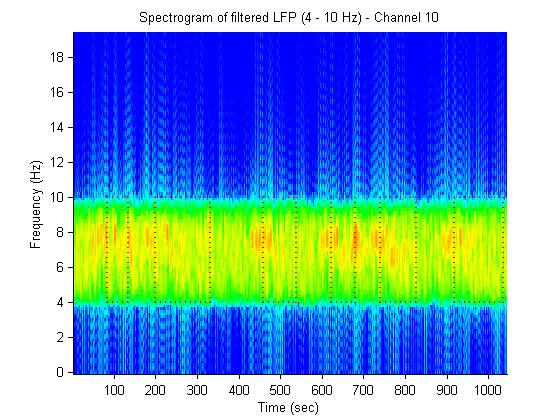 LFP Spectogram. Figure 16. Spectrogram of filtered and unfiltered LFPs over the entire data set.