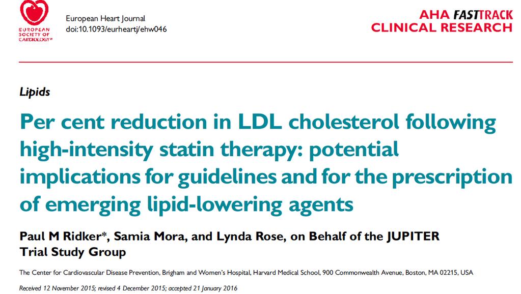 Conclusions: As documented for low- and moderate-intensity regimens, variability in % LDL- C reduction following high-intensity statin therapy is wide yet the magnitude of this % reduction directly