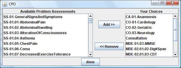 Figure 31. Interface to choose the Problem Assessments From all the suggestions that appear on the right box of Figure 31, the physician can accept some and reject others.