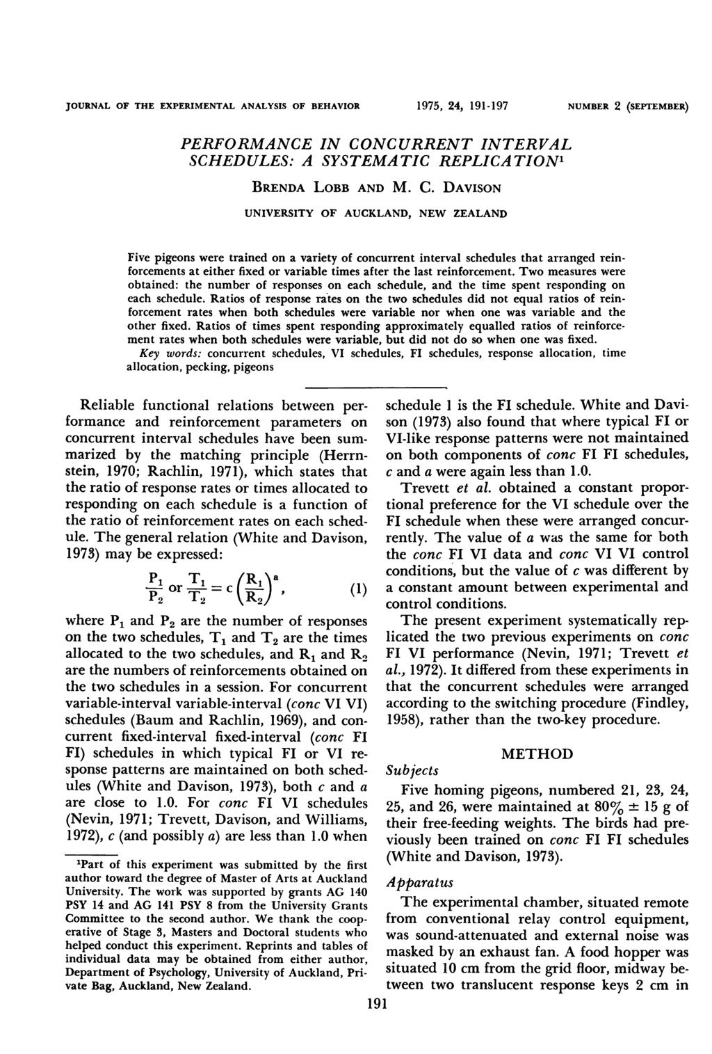 JOURNAL OF THE EXPERIMENTAL ANALYSIS OF BEHAVIOR 1975, 24, 191-197 NUMBER 2 (SEPTEMBER) PERFORMANCE IN CO
