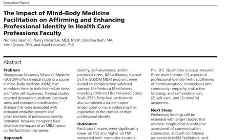Implementation and Scope of the Mind-Body Medicine Skills Program Over 14 years higher mindfulness scores were positively correlated with lower perceived stress scores.