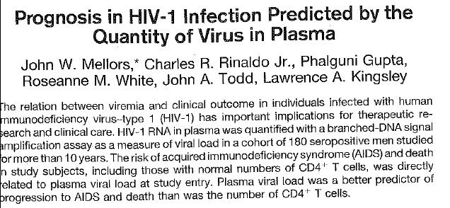 Science 1996 Viral load monitoring and CD4 monitoring should be used together to monitor disease progression, response to