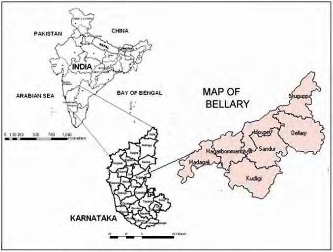322 INDIAN J TRADITIONAL KNOWLEDGE VOL 12, NO. 2 APRIL 2013 Fig. 1 Map of study area Bellary district conducted in 2008 to 2010.