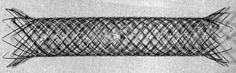 C, Photograph shows type C stent, which consists of bare stent and partially covered stent designed for coaxial placement. Fig.