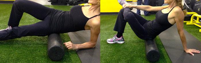 5. Gluteus Maximus and Medius Shift body weight on the left elbow with the roller above the hipbone. Find the sensitive area and switch sides.