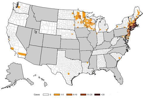 Babesia microti Number of reported cases of babesiosis, by county of residence*