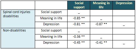 05 Table 2: The correlation matrix between social support, meaning in life and depression Abbreviations: SD,