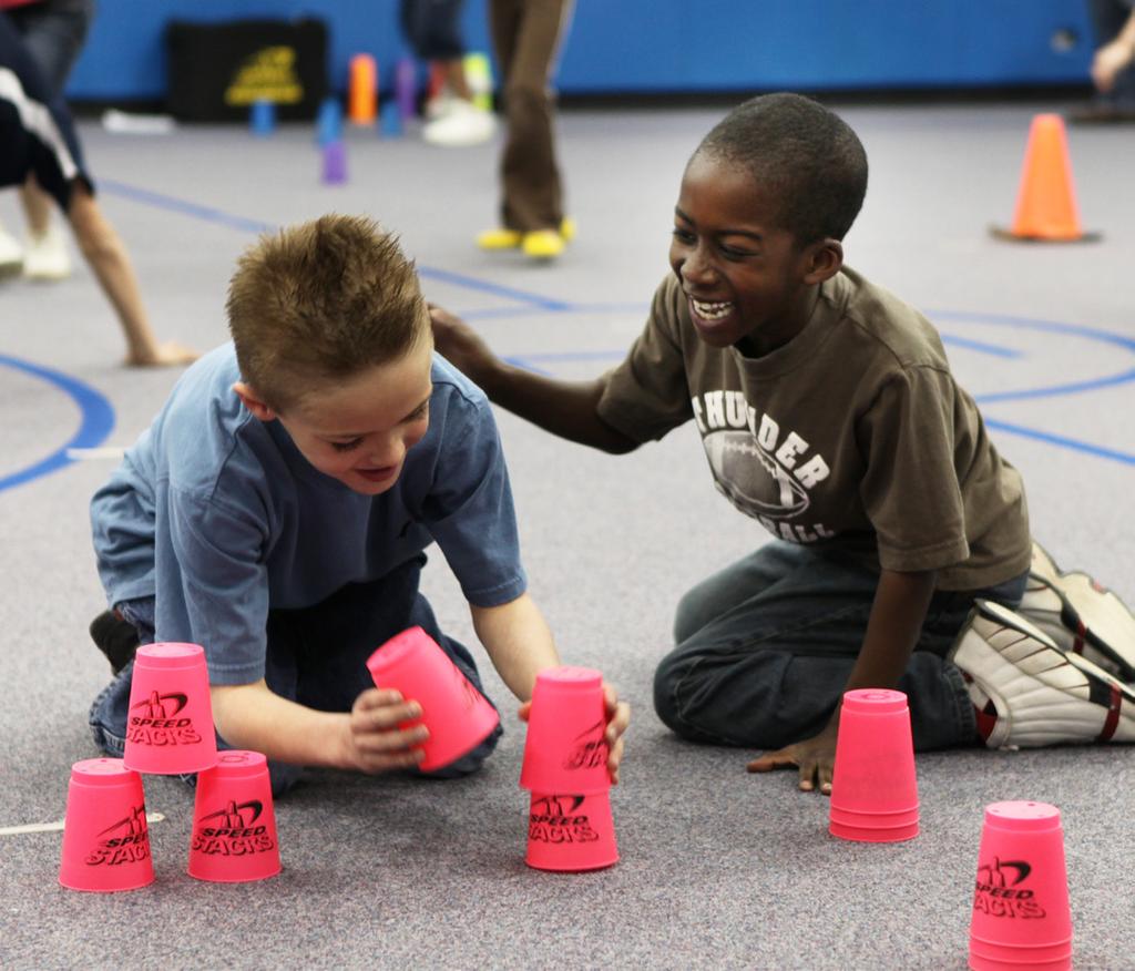 Switchback Team-based activity that incorporates running and stacking Grades K+ Equipment One set of Speed Stacks for every stacker Set Up Divide your stackers into two teams and assign each team one