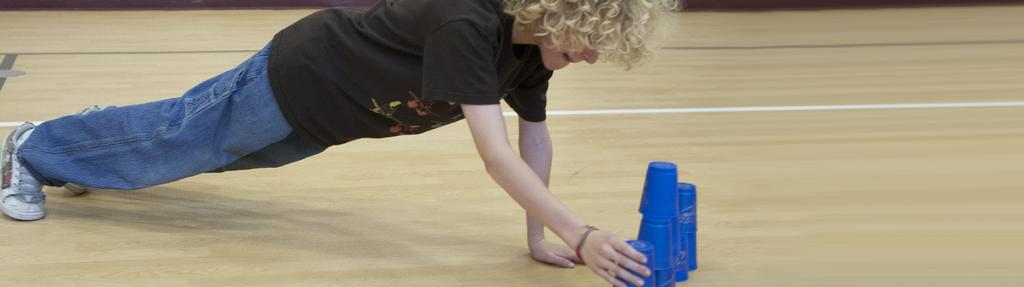 Strength and Endurance Stacking Individual strength and endurance sport stacking activity Grades K+ Put Ups and Take Downs Assume a push-up or modified push-up position in front of an elevated flat
