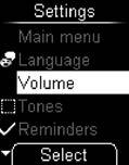 At volume level (Mute) no beep tone is audible. In the Settings menu, use to select Volume.