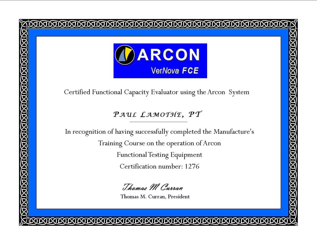 The ARCON FCE system includes instructions for each task as well as suggestions for verbal cues that can be used during testing.