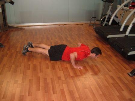 Pushups Keep the abs braced and body in a straight line from toes/knees to shoulders.