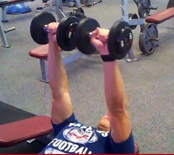 Workout C Alternating DB Chest Press Hold both dumbbells above your chest with your palms