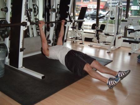 Workout C Inverted Row Set a bar at hip height in the smith machine or squat rack.