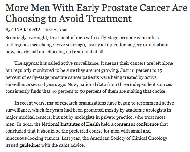 Half of all men with newly diagnosed cancer have low risk tumors 40-50% of eligible men
