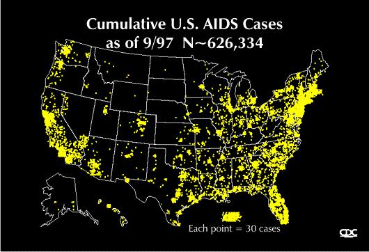 State/Territory # of Cumulative AIDS Cases New York 155,755 California 128,64 Florida 9,233 Texas 59,772 New Jersey 45,237 Illinois 28,426 Pennsylvania 28,136 Puerto Rico 27,242 Georgia 26,8 Maryland