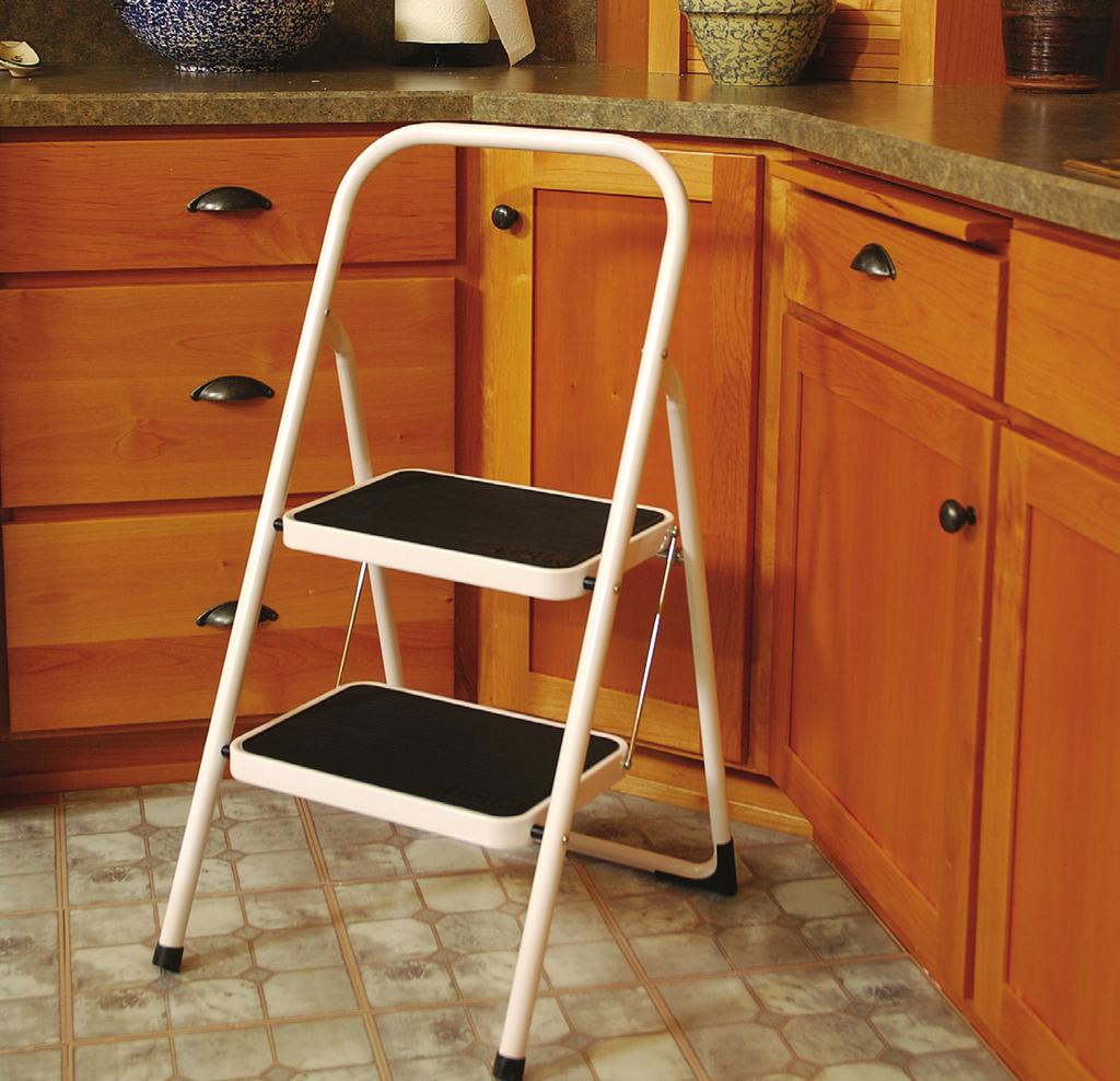 If you must use a step stool, get one with a bar to hold on to. Never use a chair as a step stool. 7 P Safety slippery?