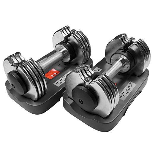 Bayou Fitness Adjustable Dumbbell Two 25 lb. adjustable dumbbells with storage trays $345.