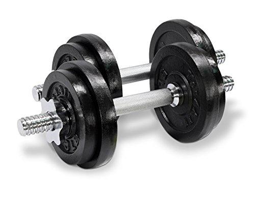 Yes4All Adjustable Dumbbells 40, 50, 52.5, 60, 105 to 200 lbs 40.00 pounds $105.00 delivered 40 pound set includes two handles, four 3-pound plates, four 5-pound plates, and 4 collars.