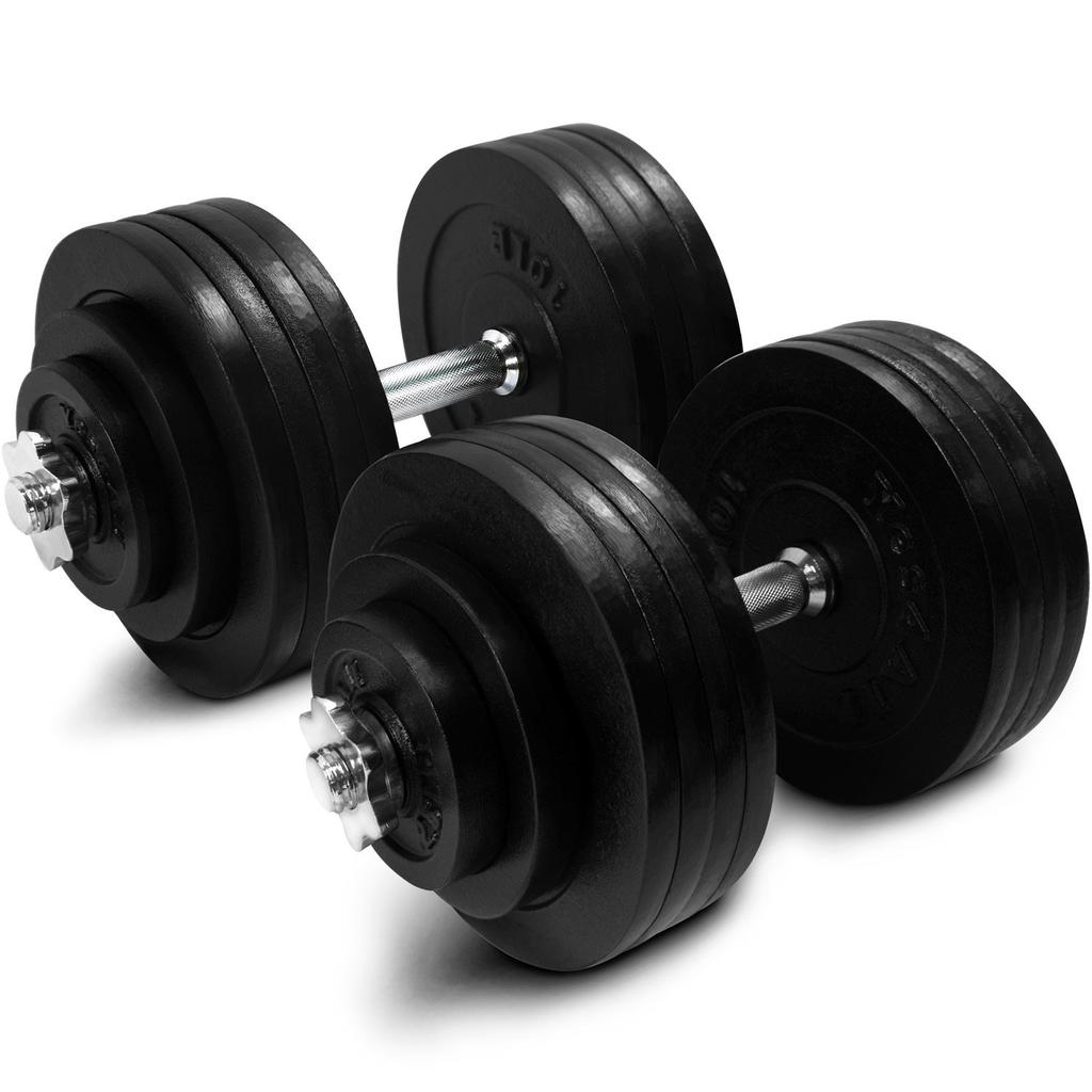 105.0 pounds $225.00 delivered SET OF 2 DUMBBELLS - 105 LBS TOTAL: TWO 16 x1.15 handles, SIXTEEN 5-pound plates, FOUR 2.5-pound plates, FOUR 1.