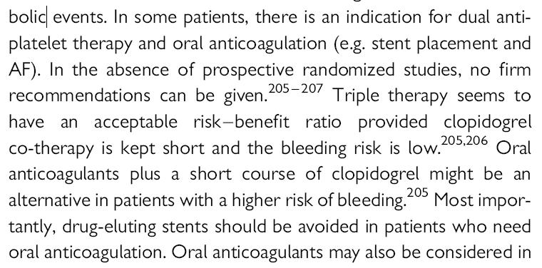 STENTING IN PATIENTS ON ORAL ANTICOAGULATION
