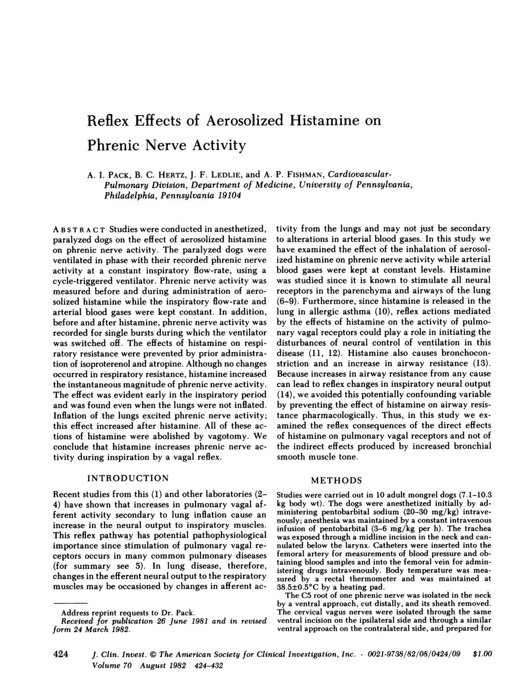 Reflex Effects of Aerosolized Histamine on Ph