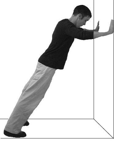 Press Ups Against A Wall: Stand with feet away from the wall and hands on wall at shoulder height.