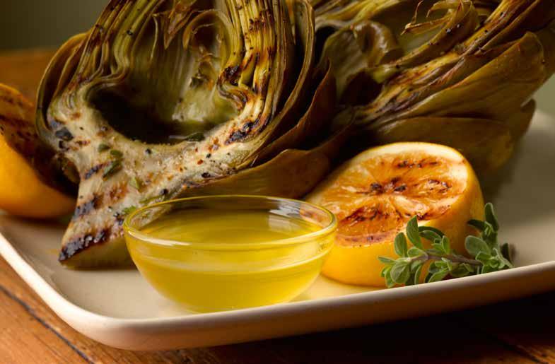 GRILLED ARTICHOKE: WITH CLARIFIED SUNGLOW EUROPEAN STYLE BUTTER BLEND.