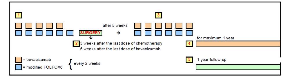 A PHASE II CLINICAL TRIAL OF BEVACIZUMAB IN COMBINATION WITH MODIFIED FOLFOX 6 FOLLOWED BY ONE YEAR OF MAINTENANCE WITH BEVACIZUMAB ALONE IN PATIENTS WITH INITIALLY NOT OR BORDERLINE RESECTABLE