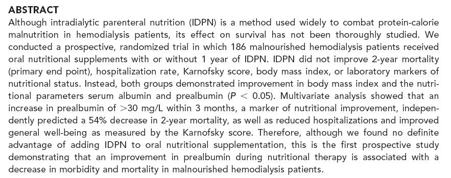 No advantage per se of adding IDPN to adequate oral supplementation Nutritional supplementation, no matter what was the modality