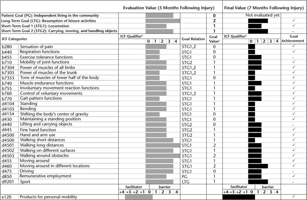 Figure 4. International Classification of Functioning, Disability and Health (ICF) Evaluation Display. 12 The list includes all ICF categories that were identified as intervention targets.