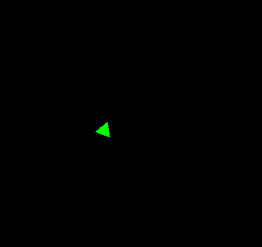 4.1. IZRAČUN ATRIBUTOV 45 Slika 4.3: Primer lokacije elektrarne označene z zelenim trikotnikom med štirimi najbližjimi modelskimi točkami označenimi s črnimi krogi.