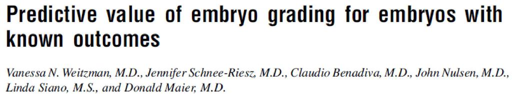 Conclusion(s): Embryo grading systems are useful in the prediction of embryo implantation.