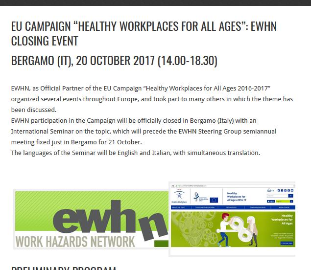 Events European Week for Safety and Health at Work 2018, October European Week for Safety and Health at Work 2019, October
