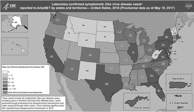 gov/travel/page/world-mapareas-with-zika In the United States: Puerto Rico Localized area in Florida and Texas Partners of patients with Zika Zika Virus in the Americas In May 2015, the first