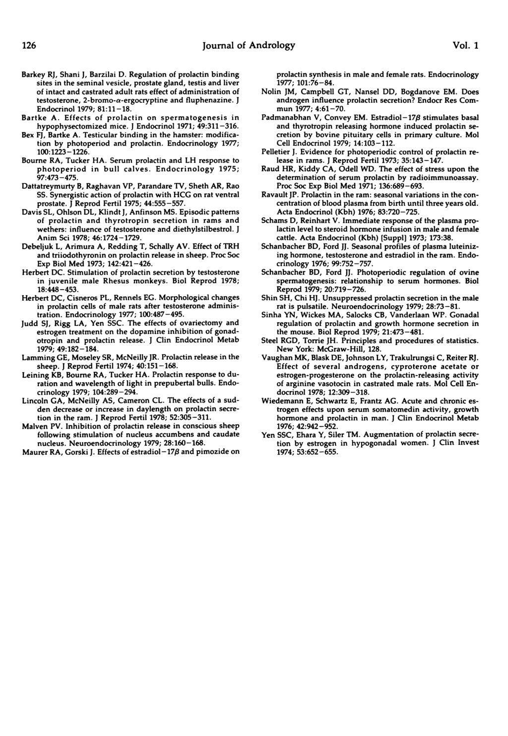 126 Journal of Andrology Vol. 1 Barkey RI, Shani J, Barzilai D.